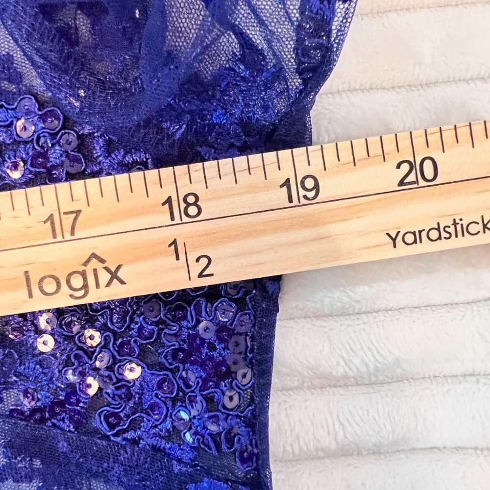 #A030   FT INC Royal Blue Lace Embroidered Sequin Sheer Top – Size XL – New - Picture 11 of 12
